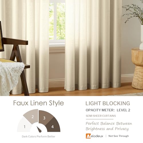 Melodieux Tan Semi Sheer Curtains 63 Inch Length for Living Room, Linen Rustic Bedroom Privacy Window Grommet Sheer Drapes, 52 by 63 Inch, 2 Panels - color: Tan, size: 52"W x 63"L (Pack of 2)