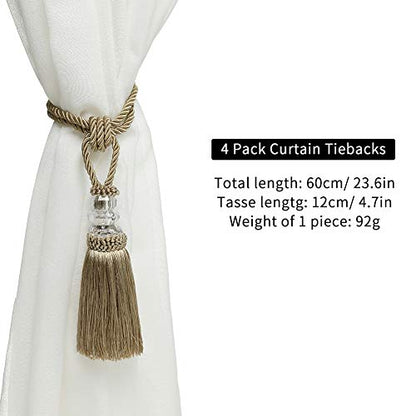 BEL AVENIR 4 Pack Curtain Tiebacks Hand-Woven Holdbacks Tassels Tiebacks - color: Golden, size: 4 Pack
