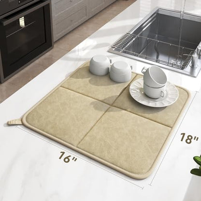 YDKGL 2 pack Dish Drying Mat for Kitchen Counter,PU Leather Dish Mat，Brown - color: Brown, size: 16" x 18"(2 Pack)