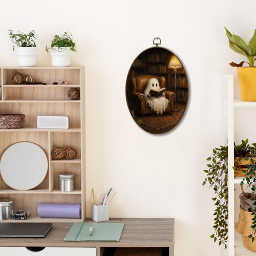 JQF Spooky Ghost Bookish Reading Oval Wall Decor Framed 8.5x11.5 Inch - color: ghost-3