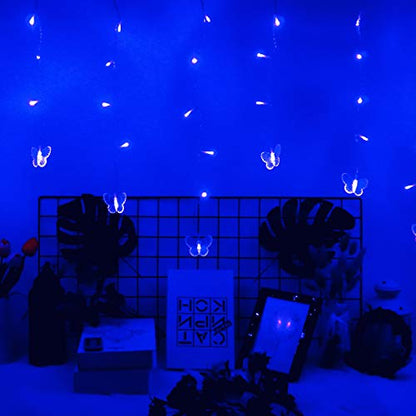 Butterfly Curtain Fairy Lights USB Plug in,8 Modes 120 LED 19.7FT Firefly Twinkle Timer String Lights with Remote, Waterproof Copper Wire for Bedroom Patio Christmas Wedding Party Dorm (Blue) - color: Blue