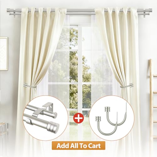 TONIAL 1 Inch Double Curtain Rods for Windows, 72 to 144 Inch, Silver - color: Silver, size: 72-144"