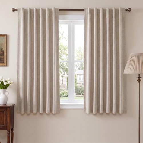NICETOWN Natural Linen 100% Blackout Short Curtains 48 inches 2 Panels - color: Natural, size: 52"W x 48"L (Pack of 2)