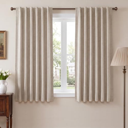 NICETOWN Natural Linen 100% Blackout Short Curtains 48 inches 2 Panels - color: Natural, size: 52"W x 48"L (Pack of 2)
