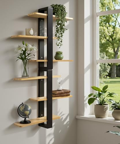 SUMGAR Wood Floating Shelves for Wall, 3 Tier Adjustable Plant Shelf Unit - color: Black&wooden, size: 3 Tier 19.6in