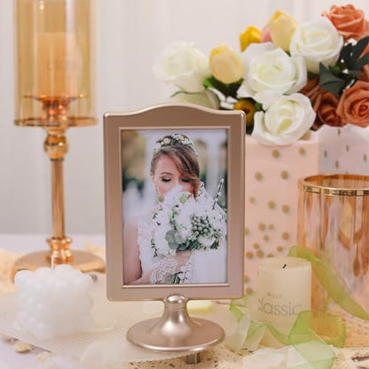 Meonua Double Sided Standing Picture Frames 4 x 6 Inch Pedestal Photo Frame Plastic Self Standing Frame Holds 2 Pictures Tabletop Frame for Wedding Table Bridal (10 Pack,Champagne Gold) - color: gold