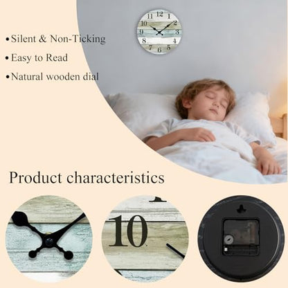 10 Inch Beach Wall Clock, Silent Non-Ticking Battery Operated - color: Blue, size: 10 Inch