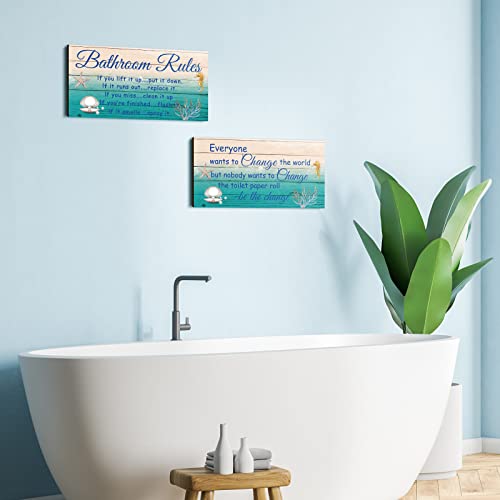 Jetec 2 Pcs Funny Bathroom Signs Wall Decor Farmhouse,Sea World Style - style: Sea World Style