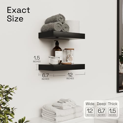 Solid Wood Floating Shelves for Wall 12 Inch Black, Small Wooden Shelf - color: Black, size: 12 Inch