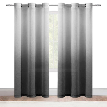 DWCN Black Ombre Sheer Curtains 96 Inches Long for Living Room 2 Panels Set - color: Black, size: 42"W x 96"L (Pack of 2)