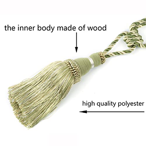 BEL AVENIR 2 Pack Curtain Tiebacks Tassel Drapery Tie-Backs Rope Holdbacks - color: Green, size: 2 Pack