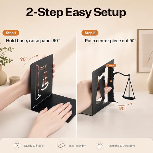 Book Ends for Shelves, Balance-Inspired Decorative Bookends for Heavy Books, Extra Wide Sturdy Metal Book Holder for Shelf with Non-Skid Base, Sculptural Book End for Home Office Desk Set of 2