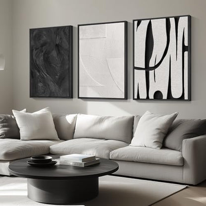 Large Framed Black and White Abstract Wall Art for Living Room Set of 3 - color: Black and White Dialogue, size: 20" W x 30" H x 3Pcs