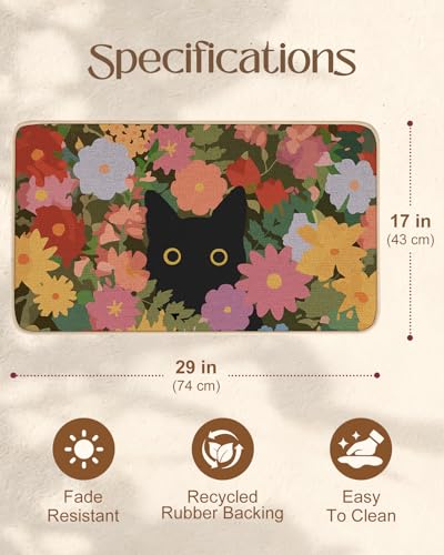 Miss Adola Door Mat, Home Decor, 17x29 Inch, Black Cat Floral - color: H-black Cat Floral