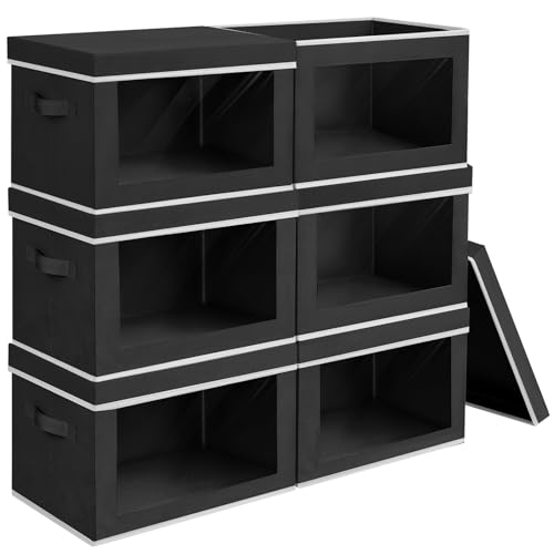 Homsorout Large Storage Bins with Lids - Fabric Storage Cubes with Window, Collapsible Bins for Clothes, 15.7 Inch Large Baskets for Bedroom, Dorm, Office, Black, 6 Pack - color: Black, size: XL(6-Pack)
