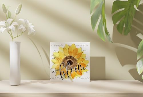 Summer Sunflower for Bathroom Shelf Decoration Yellow Wooden Box - color: Bloom