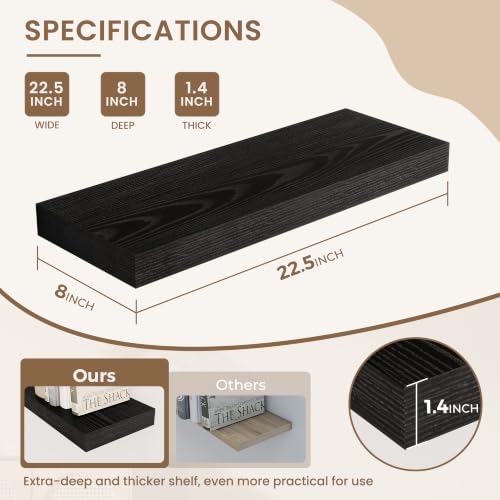 Dreamland 22.5 Inches Wall Mounted Wood Floating Shelves, Black, 2 Pack - color: Black, size: 22.5in