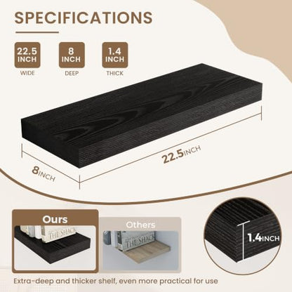 Dreamland 22.5 Inches Wall Mounted Wood Floating Shelves, Black, 2 Pack - color: Black, size: 22.5in