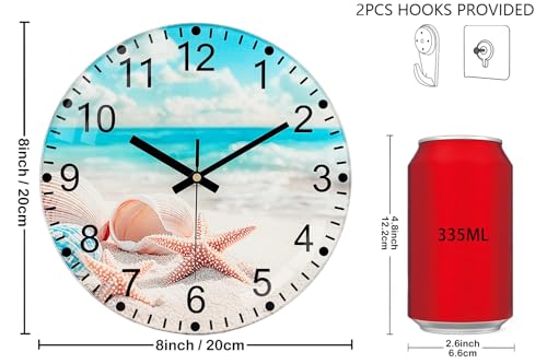 Silent Wall Clock Non Ticking, 8 Inch Glass Unique Wall Clocks - color: Blue White, size: 8 Inch