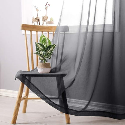 DWCN Black Ombre Sheer Curtains 84 Inches Long for Living Room 2 Panels Set - color: Black, size: 42"W x 84"L (Pack of 2)