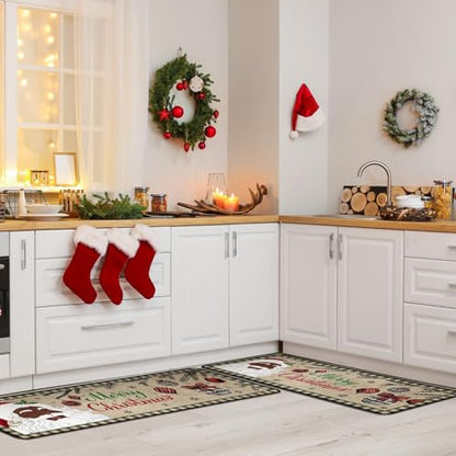 Fourluoo 3 Pcs Christmas Kitchen Rugs and Mats Set Black Santa - color: Santa