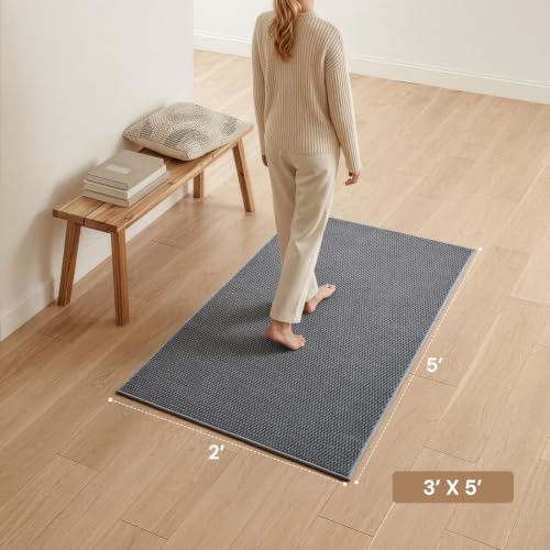 Sunfly 3x5 Washable Area Rug with Non Slip Rubber Backing Dark Grey - color: Dark Grey, size: 3' x 5' (Rectangular)