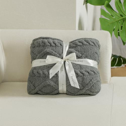 Premium Minky Throw Blanket, Soft Plush Lightweight Cozy Touch - color: Cable Knit Grey, size: Kids(40″x50″)