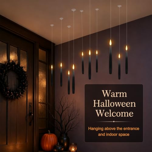 24 Floating Flameless Candles with Wands, Halloween Hanging Decor - color: Black-24Pack