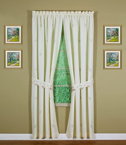 Today's Curtain Verona Reverse Embroidery Panel Pair and Tiebacks, 84", Ecru/Rose, 80" W X 84" L - color: Ecru/Rose, size: 80"W x 84"L (Pack of 1)