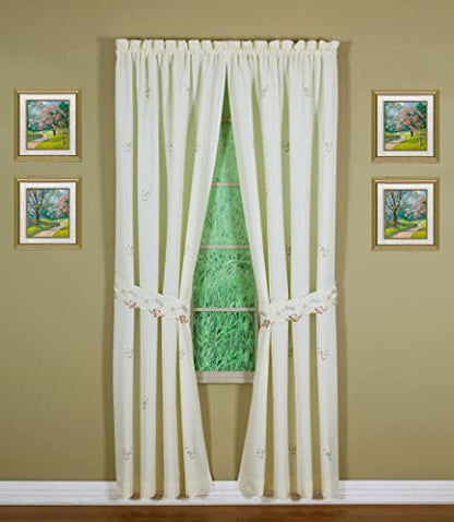 Today's Curtain Verona Reverse Embroidery Panel Pair and Tiebacks, 84", Ecru/Rose, 80" W X 84" L - color: Ecru/Rose, size: 80"W x 84"L (Pack of 1)