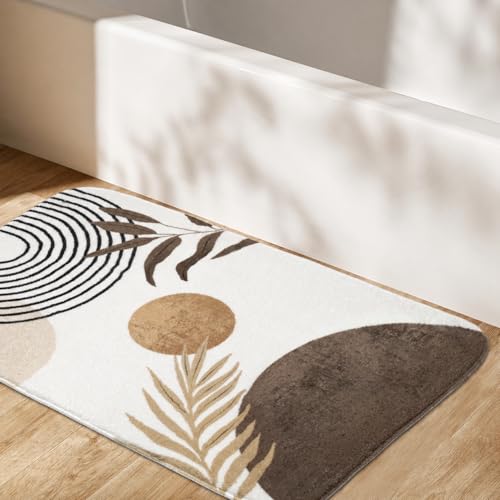 Bathroom Rugs Non-Slip Boho Bath Mat, Small Cute Bath Mat Soft Washable Bathmat Shower Rug for Bathtub Boho Decor - color: Light Brown, size: 1'5" x 2'3" (Rectangular)