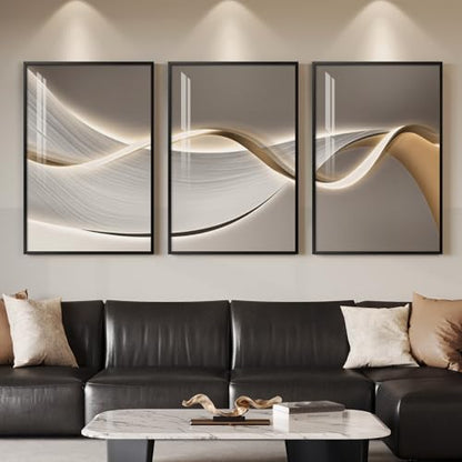 Large Framed Modern Abstract Wall Art for Living Room, 3 Piece 24x36 In - color: Soft Flow Series, size: 24" W x 36" H x 3 pieces
