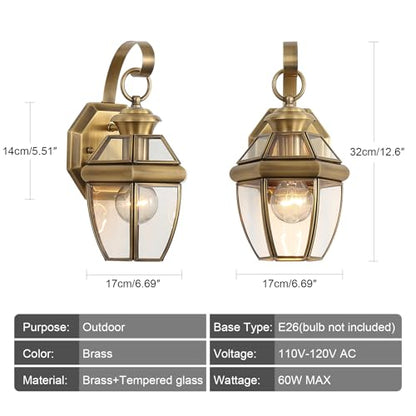 Solid Brass Outdoor Wall Light Fixtures, 12.6" - color: Antique Brass - 1 Pack, size: 12.6 inch