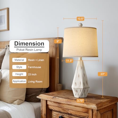PoKat 23'' Farmhouse Table Lamps Set of 2, Beige Rustic Lamps for Living Bedroom Night Stands, Bedside Nightstands Living Room Table Lamps for End Side Table, Beige and White - color: Medium - Washed White