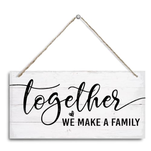 Family Wooden Hanging Sign – “Together We Make a Family” Decorative Wall Plaque with Rope, Farmhouse Living Room, Entryway for Bedroom Wall Art for Home - color: Color 10