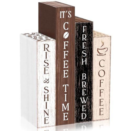 Xuhal 4 Pcs Coffee Bar Decorations,Wooden Coffee Table Accessories Rustic - style: Coffee