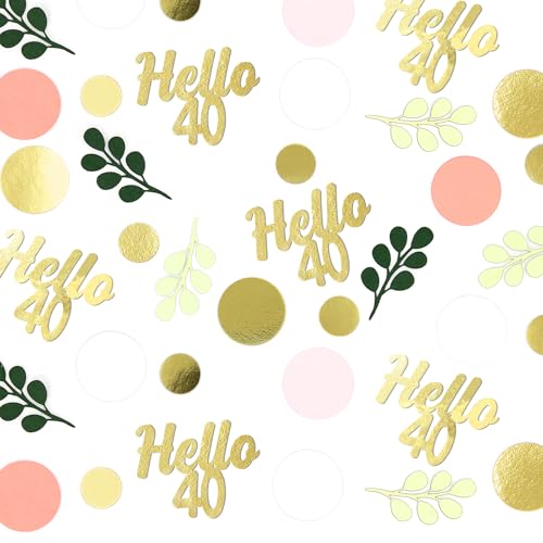 300PC 40TH Birthday Confetti for Table Pink and Sage Green Happy 40TH Birthday Decorations for Women Dots Hello 40 Confetti Scatters Forty Party Decor Supplies - style: Pink Hello 40 Confetti