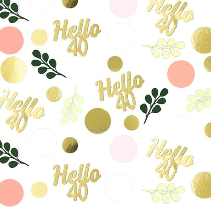 300PC 40TH Birthday Confetti for Table Pink and Sage Green Happy 40TH Birthday Decorations for Women Dots Hello 40 Confetti Scatters Forty Party Decor Supplies - style: Pink Hello 40 Confetti