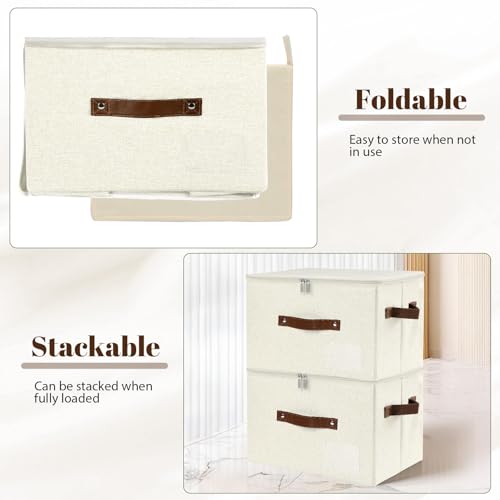 ANMINY Storage Box Fabric Bins with Zipper Lid, 17.7"x13.8"x10" Beige - color: Beige, size: Large (Pack of 1）