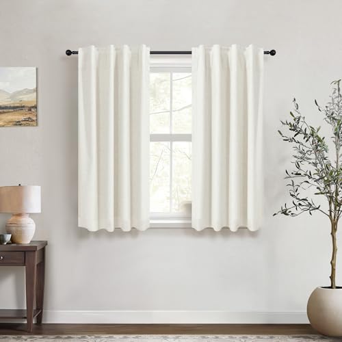 DANCURTON Linen Blackout Curtains 40 Inch Length 2 Panels Back Tab and Rod Pocket Neutral Black Out Light Blocking Cream Ivory Drapes for Kitchen Cafe Basement Window Loft Room Wide 34 x 40 Inch Long - color: Natural, size: 34"W x 40"L (Pack of 2)