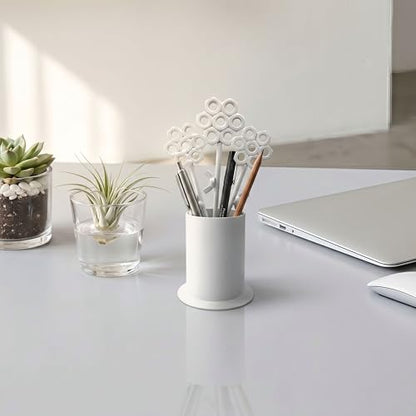 White Iron Flower Vase Sculpture for Living Room, Dining Room and Bathroom, Modern Floral Art Piece for Home and Office Tabletop Display