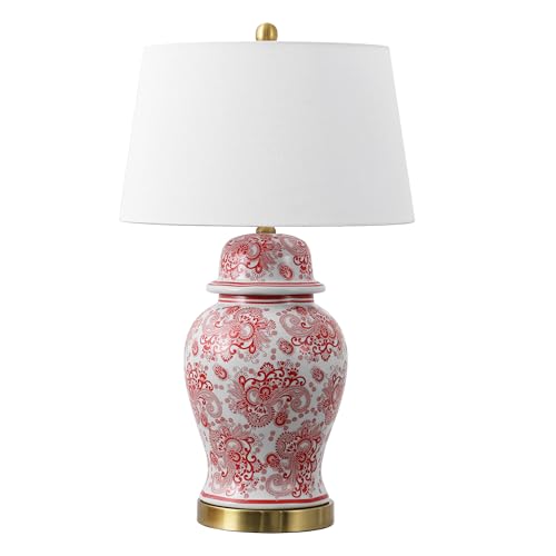 JONATHAN Y Ellis Chinoiserie Ginger Jar Table Lamp 29.5", Red/White - color: Red/White