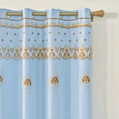 Amidoudou 1 Pair European Double Layer Curtains with Sheer Curtains for Living Room Bedroom Luxury Embroidered Blackout Curtains (Blue,52x84 Inch) - color: Blue, size: 52"W x 84"L (Pack of 2)