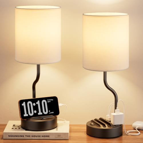 Fenmzee Bedside Lamps for Bedroom Set of 2-18" Table Lamp for Nightstand - color: White & Black