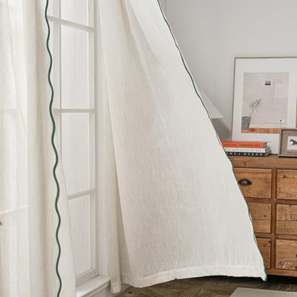 DriftAway Semi Sheer Scalloped Edge Linen Coastal Beach Window Curtains for Living Room Bedroom 2 Panels Rod Pocket Each Size 52 Inch by 72 Inch Loden Green - color: Linen Loden Green, size: 52"W x 72"L (Pack of 2)