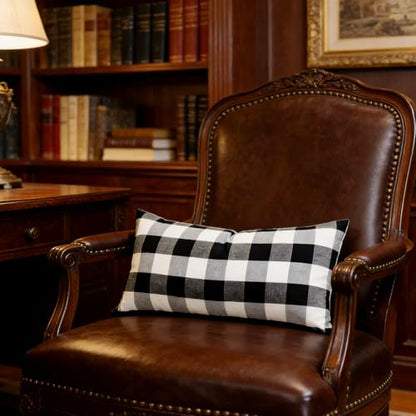 Slow Cow Lumbar Throw Pillow Cover Checker Plaid 12 x 24 Inches Black - color: D-plaid Black, size: 24" x 12" (Pack of 1)