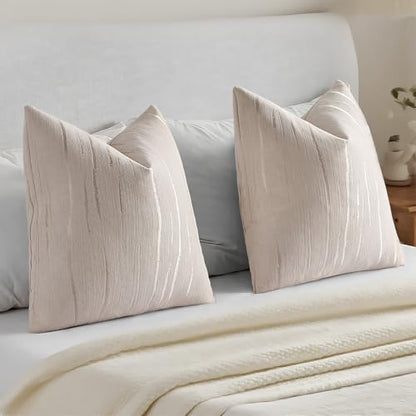 HAUSSY Pack of 2 Chenille Embossed Throw Pillow Covers 20x20 Inch, Beige - color: Beige, size: 20" x 20" (Pack of 2)
