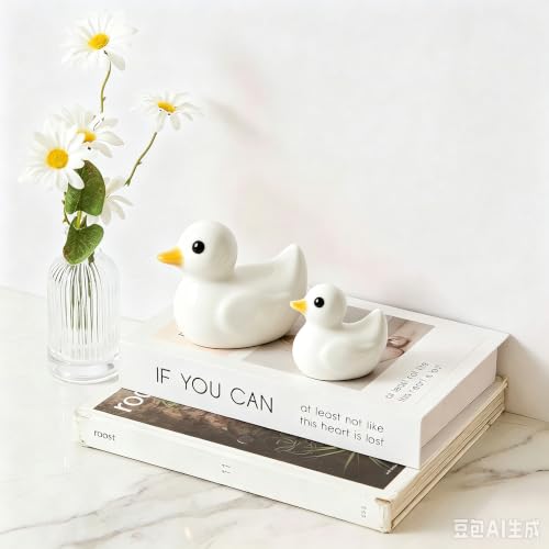 Ceramic Duck Figurines, Mini y Ducks Statues for Computer，Office，Desk,White - color: White