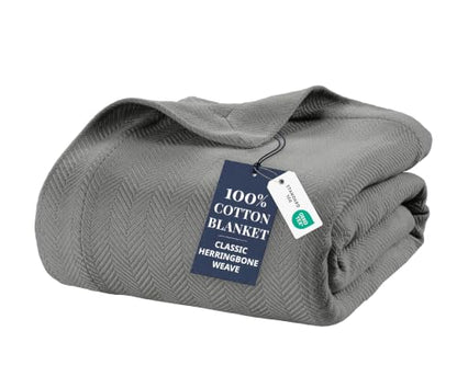 LANE LINEN Queen 100% Cotton Blanket, 350 GSM Medium Weight - color: 04: Grey, size: Queen