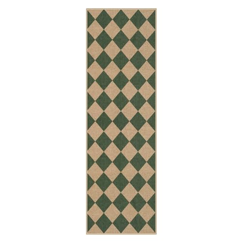 Lahome Checkered Easy Jute Kitchen Runner Rug, 2x8 Outdoor Rugs Washable - color: Deep Green/Nature-2, size: 2'6" x 8' (Runner)
